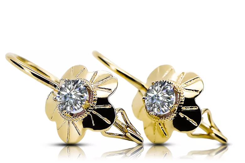Zircon Or jaune 14 carats Des boucles d'oreilles Style vintage vec028y